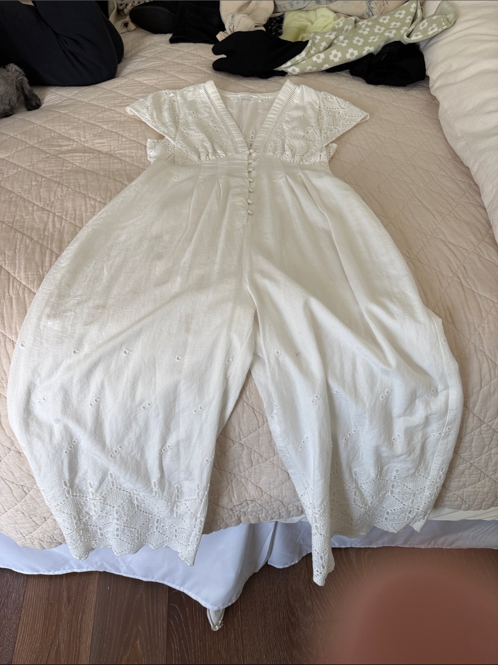 Astr White Eyelet V-Neck Top